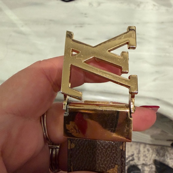 Designer Brown Monogram Belt with Gold Buckle - Picture 9 of 9